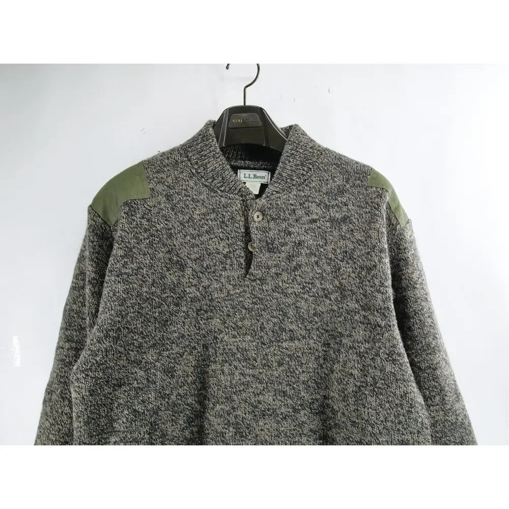 VTG Mens LL Bean Wool Sweater Knit Shoulder Patches Hunting Military USA L